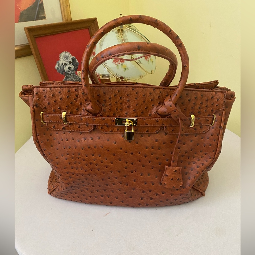 Ostrich satchel bag